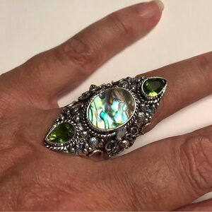 Abalone Peridot Stamped 925 Sterling Silver Ring